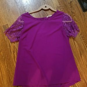 Magenta short sleeve lace blouse
